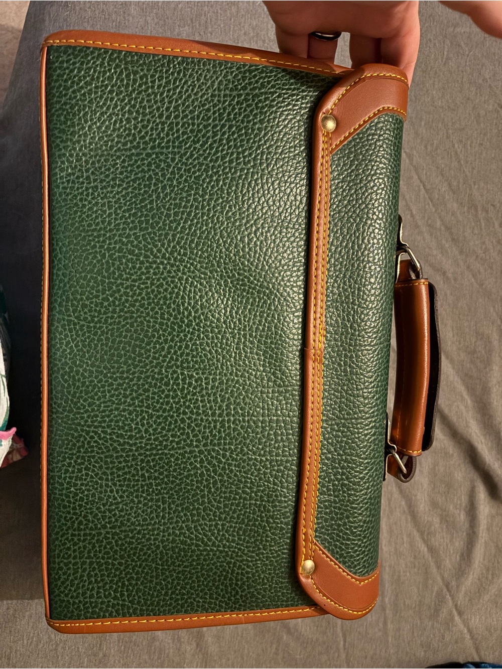 Dooney & Bourke Green Pebbled Leather Briefcase with Tan Trim - Picture 4 of 8